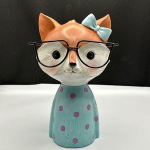 Indoor/Outdoor Resin Girl Owl with Black Wire Eyeglass Frame